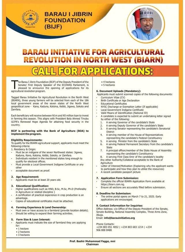 Barau Initiative for Agricultural Revolution in the North West (BIARN) 2025