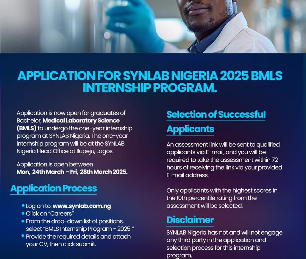 Link to Apply For SYNLAB BMLS Internship Program for Nigerians 2025