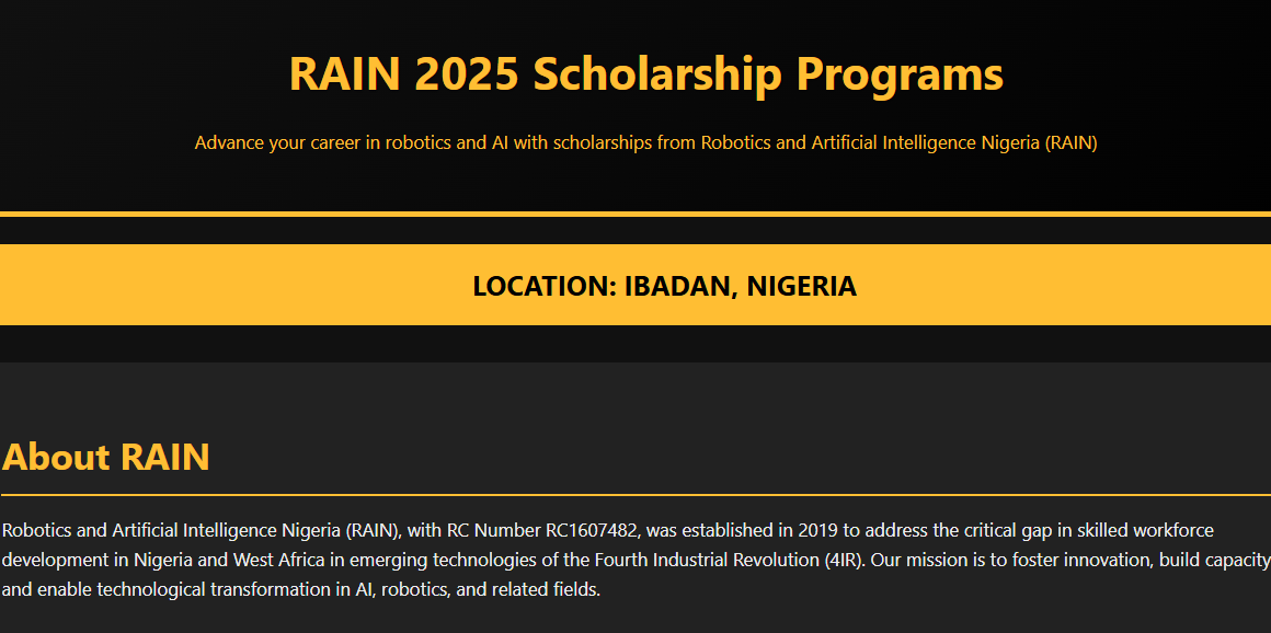 Link To Apply For The RAIN Scholarship Program for Nigerian Students